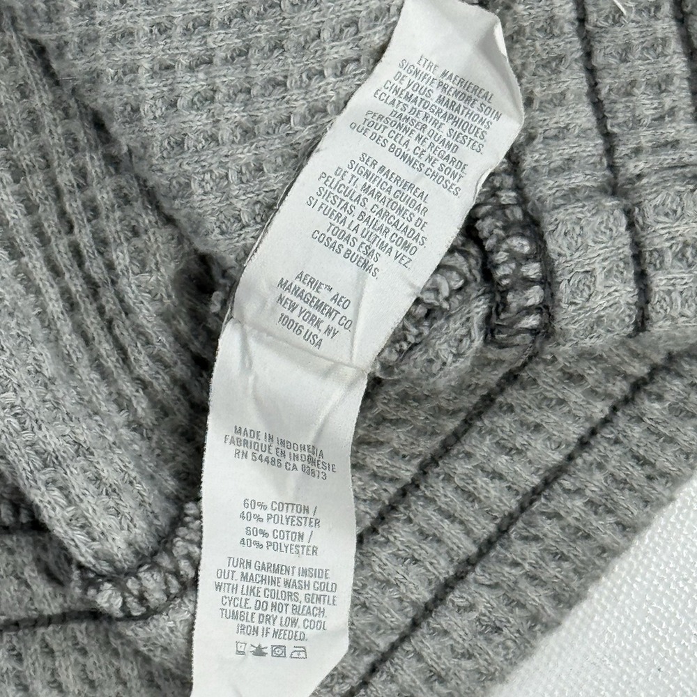 Aerie Womens Small Gray Waffle Knit Quarter Zip Pullover Kangaroo Pocket - Picture 6 of 8
